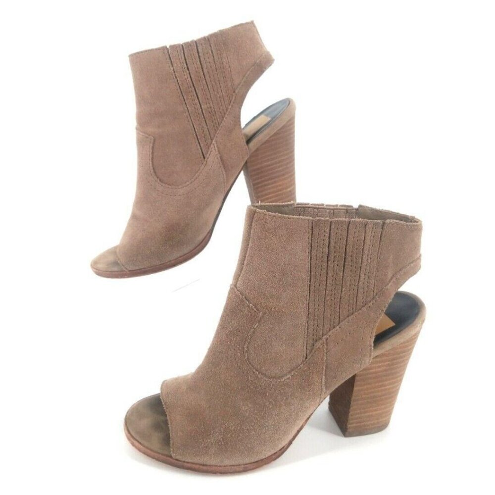 Dolce Vita Heeled Ankle Boot Bootie Womens 6.5 Taupe Open Toe Suede Western‎